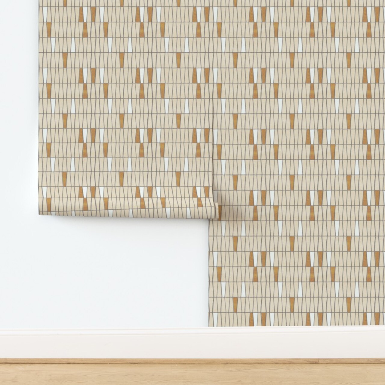 Mid Century Modern Mosaic Farmhouse Faux Tile Earth Tones Minimalist Modern Farmhouse Mcm Geometric Lines Tiles Textured Pattern Mustard Beige Custom Removable Wallpaper by Spoonflower Peel & Stick Wallpaper 2FT Wide